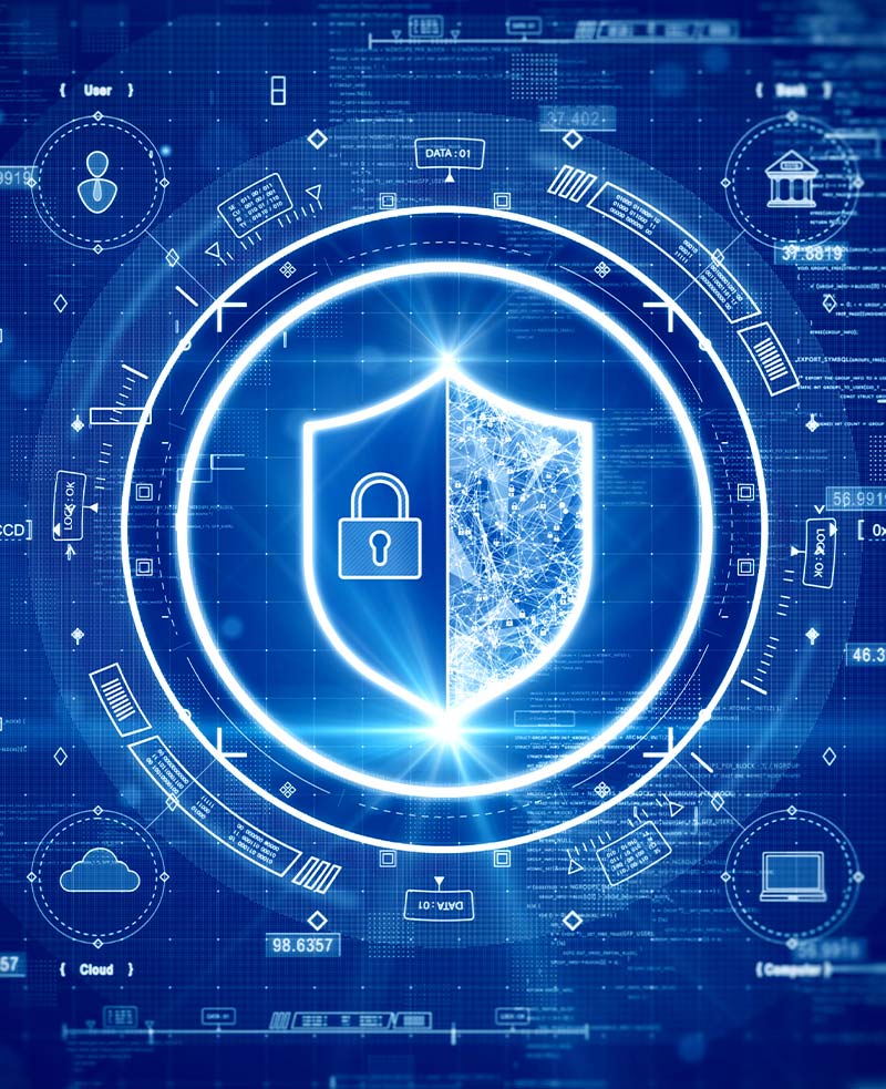Computer security icon in blue.