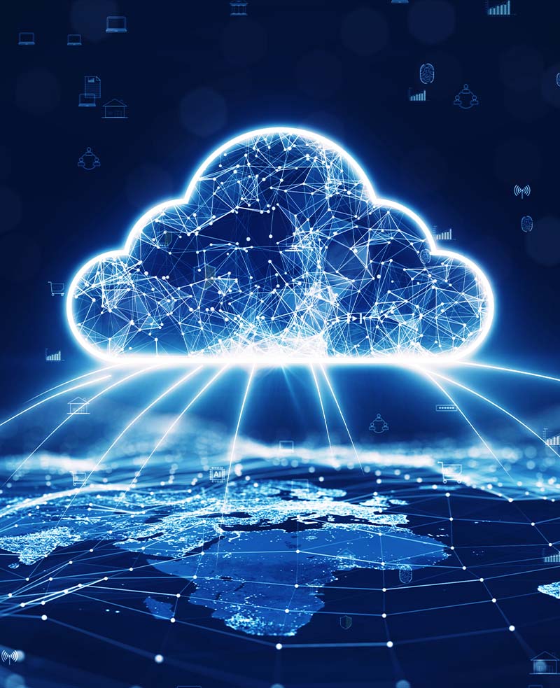 Data being uploaded into the cloud.